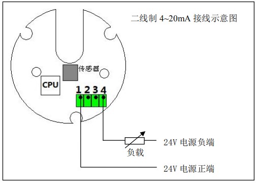 脈沖輸出橢圓齒輪流量計二線制接線圖